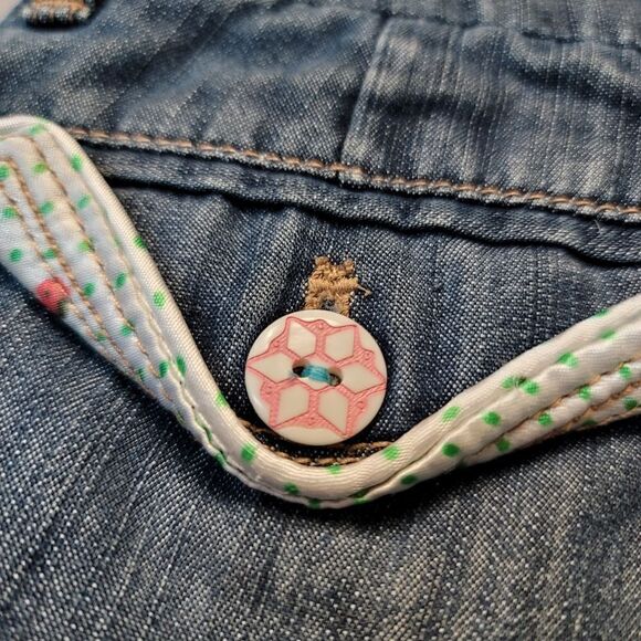 Vintage 90s kids Volcom Jean shorts - size 0, floral inside lining made in Macau - Picture 7 of 9